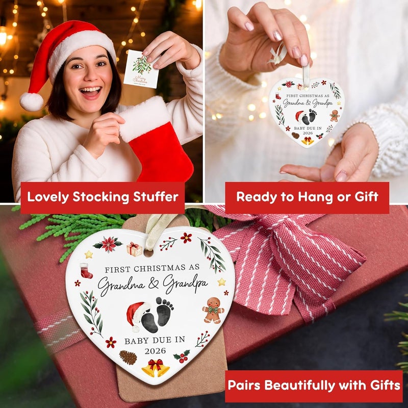 SUCHAGIFT Pregnancy Announcement for Grandparents - Grandparents Gifts for Grandma Grandpa - Baby Pregnancy Announcement Ornament for New Expecting Grandma, Grandpa - Ceramic Christmas Ornament 2026 - Image 2
